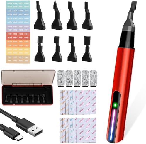 Reciprocating Sander Mini Detail Sander Tool USB Quick Charging Electric Sanding Pen with 8 Sanding Heads Self-Adhesive Sandpapers 3 Gears Adjustable Polishing Pen for Grinding Polishing Crafts