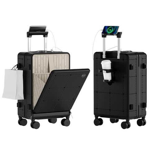 Santino Carry On Luggage 22x14x9 Airline Approved 20 Inch baggage pc Hard Shell Suitcase with Spinner Wheels TSA Lock with USB Port and Cup Holder and phone holder Top Opening Suitcase