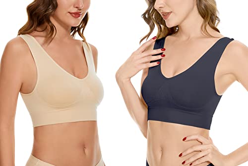 Women's Wireless Sleep Bras Unpadded Seamless Comfort Bras Throw-on Wirefree Bralettes 3 Pack4