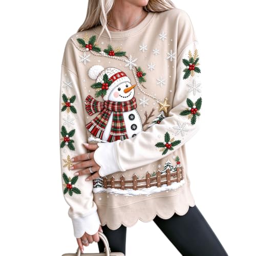 Funny Christmas Sweatshirt Loose Scalloped Scallop Sweatshirt Women | Christmas Trees Snowflake Snowman Graphic, Trendy Y2K, Basic Cozy, Winter Cozy Clothes, Plus Size, Oversize, Drop Shoulder - image 8
