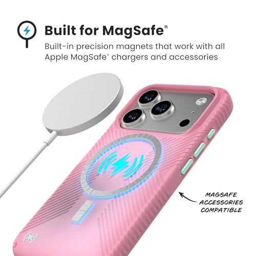 Image of Speck Presidio LUX Grip for iPhone 17 Pro Case, MagSafe-Compatible, Slim Protective Case, IBIS Pink /Dark IBIS /KANOM Green