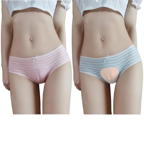 Image of Japanese Style Cute Striped Cotton Thong Pouch Bikini Underwear Briefs Cosplay Panties for Women Men Pack of 2