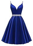 Yexinbridal Satin Short Prom Dresses for Women Spaghetti Straps Homecoming Dress V-Neck Beaded A-Line Cocktail Formal Party Ball Gowns Royal Blue 12