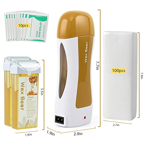 Wax Bear Roll On Wax Kit,Depilatory Wax Roller Kit For Sensitive Skin, Soft Wax Heater With 2 Cartridge Refill,10 Wipes And 100 Pcs Wax Strips #TOP1