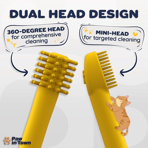 Paw In Town Soft Cat Toothbrush Set – Suitable for Dogs – Food Grade Silicone – Dental Care, Teeth Cleaning, Tooth Brushing Kit (Dazzling Daffodil)