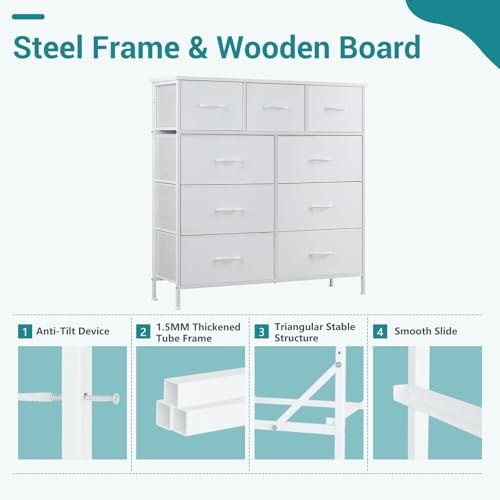 Image of OLIXIS 9 Drawers Storage Organizers Units, Closet Organizers and Storage for Clothes, Fabric Storage Drawer for Living Room, Chest of Dresser in 39.4 inch D x 11.8 inch W x 39.9 inch H, White