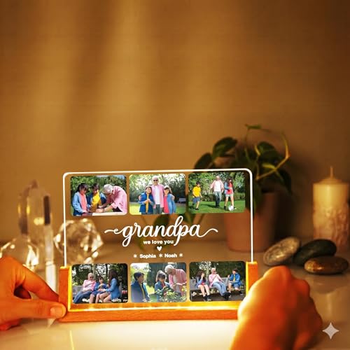 Image of Personalized Father's Day LED Lamp, Custom Dad Photo Collage Acrylic Night Light (Design 3)