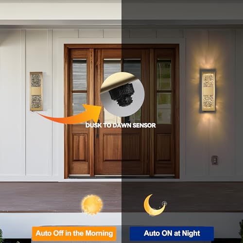 Image of 14.2 inch Dusk to Dawn Exterior Wall Light, 12W LED, Gold