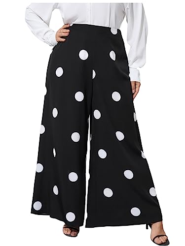 OYOANGLE Women's Plus Size Polka Dots Casual Wide Leg Palazzo Pants High Waist Long Pants Trousers