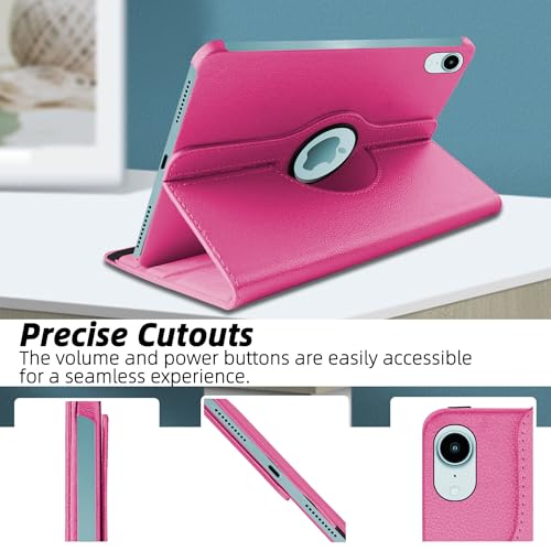 Image of TGK 360 Rotatable Smart Flip Cover for iPad mini 7 Case A17 Pro 2024, iPad mini 7th /6th Generation 8.3 inch (Hot Pink)