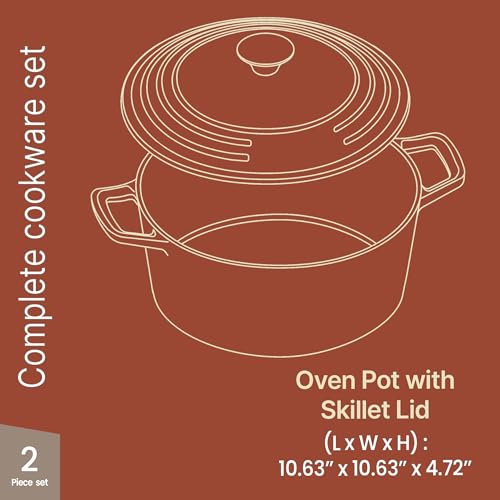 Image of Bakken Enameled Cast Iron Dutch Oven Pot, 6QT Dutch Oven for Bread Baking, Braising & Roasting, Kitchen & Campfire Cooking, Moisture-Locking Lid, Oven Safe Up To 500F, Works on All Cooktops, Red