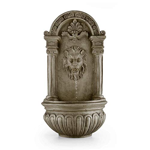blumfeldt Löwenstein Wall Fountain Garden Fountain Sola 2W Mini Pump for up to 200 l/h Water Circulation Water-Flowing Lion Head 4-Beam LED Lighting Easy Intallation Setup Polyresin Stone Look