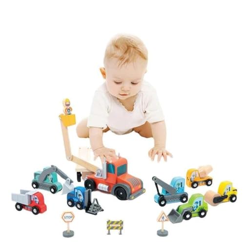 Image of Wudly Construction Truck Toy Set for Kids - Big Size Vehicles with Crane, Fire Truck & Figures - Realistic Construction Site Toy Playset for Boys & Girls Ages 3+