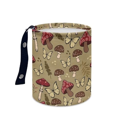 Image of Brown Mushroom Butterfly Car Trash Can Collapsible Back Seat, Front Console, Floor, or Hanging Headrest Waste Basket for Car SUV Trucks