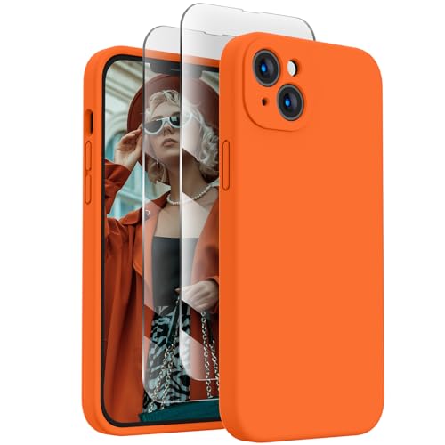 Image of FireNova Designed for iPhone 13 Case, Silicone Upgraded [Camera Protection] Phone Case, Soft Anti-Scratch Microfiber Lining Inside, 6.1 inch, Neon Orange