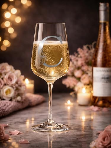 Personalized Wine Glasses with A-Z Custom Initials, Monogram Birthday Wine Gifts for Women, Mom, Wife, Sister, Friend – Elegant Custom Drinking Glass Comes with Gift Box and Greeting Card (C) — view 2