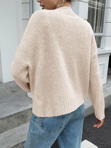 Saodimallsu Womens Cable Knit Cardigan Button Down Crew Neck Long Sleeve Loose Fall Trendy Sweater Coats