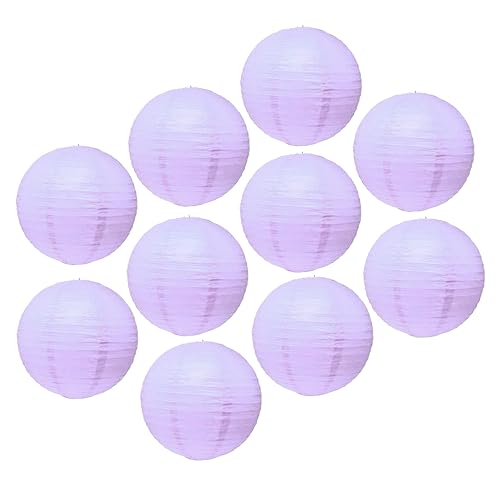 Image of Mudra Crafts 12 Inch Round Chinese Lavender Paper Lanterns Hanging Decor | 10 PCs, Reusable, Indoor Outdoor Decorative Lamp Shade, for Ceiling, Wedding, Shower, Party, Festival, Home Decoration