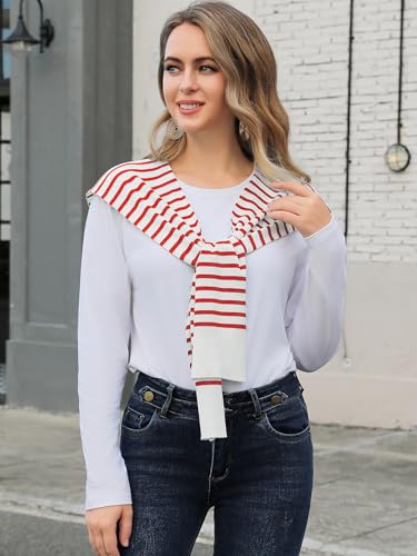 Women’s Knitted Sweater with Sleeves Wrap Scarf Lightweight Striped Shawl Cardigan Cape Wraps Over the Shoulder Sweaters2