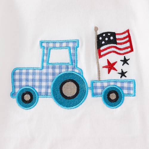 Image of Toddler Boy 4th of July Outfit Embroidered American Flag /Truck Shirt+Striped Shorts Independence Day 1-5T
