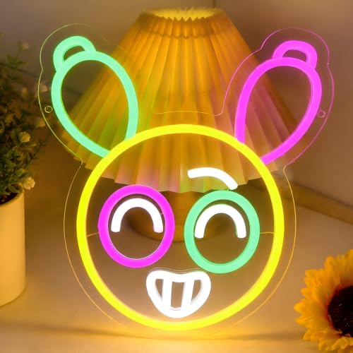 Image of Dandy Balloon Animal Neon Sign Balloon Cartoon Neon Sign for Wall Decor, Retro Toon Horror Game Fan Gifts, Funny Bunny Mascot Night Light for Kids Teens Gaming Room Setup