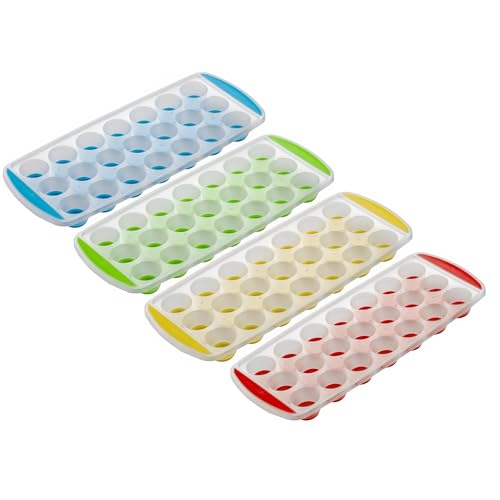 11'' Easy Push Pop Out Round Mini Ice Cube Trays With Flexible Silicone Bottom! (Set-of-4; Spring Colors)