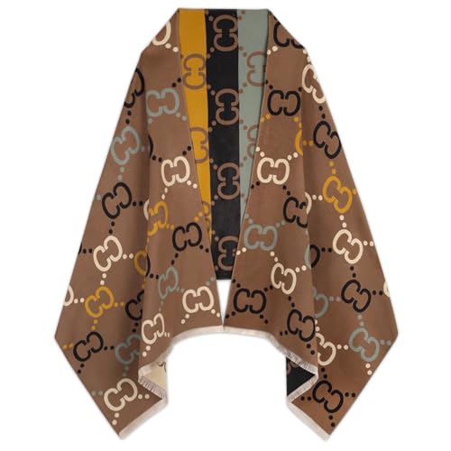 Relang Scarfs for Women Pashmina Silky Shawl Wrap for Evening Dressing Blanket Open Front Poncho Cape (Classic Khaki Plaid