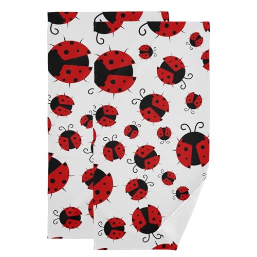 Ladybug Hand Towels for Bathroom Set of 2, Red and White Cartoon Insect Bath Towels Soft Absorbent Decorative Fingertip Towels Home Hotel Spa Gym Face Towels Kitchen Tea Dish Towels 14