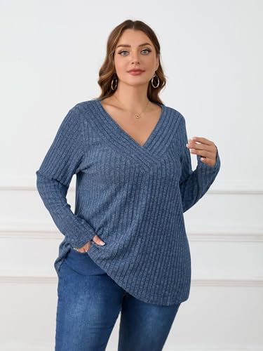 Image of BELAROI Womens Plus Size Sweaters V Neck Fall Tunic Top Pullover Shirts