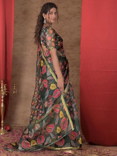 Image of Satrani Women's Kota Chex Printed Saree with Unstitched Blouse Piece