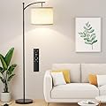 Ambimall Floor Lamp with Remote Control and Stepless Dimmable Bulb, Colors Temperature & Brightness Adjustable, Modern Floor Lamps for Living Room?Beige Shade & Black Pole?