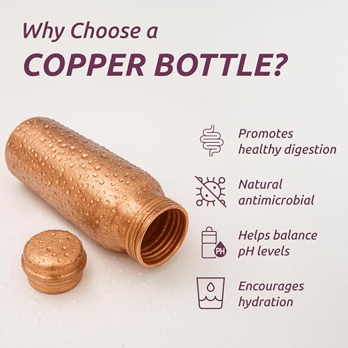 Image of 100% Pure Copper Water Bottle for Drinking - Hammered 34 OZ