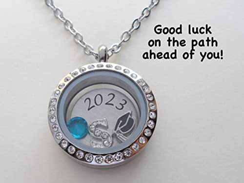 Custom Graduate Circle Crystal Edge Floating Charm Locket Necklace With Charms, Stainless Steel Locket, Graduation Gift #TOP1