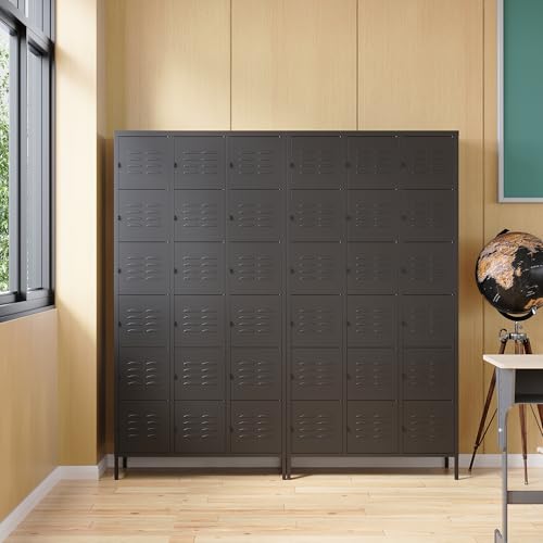 Image of Metal Locker with 18 Doors Employees Locker, Metal Storage Locker with Hooks, 72 inch Storage Cabinet Lockers for Employees, Home, Office, Gym Requires Assembly (18 Doors, Black)