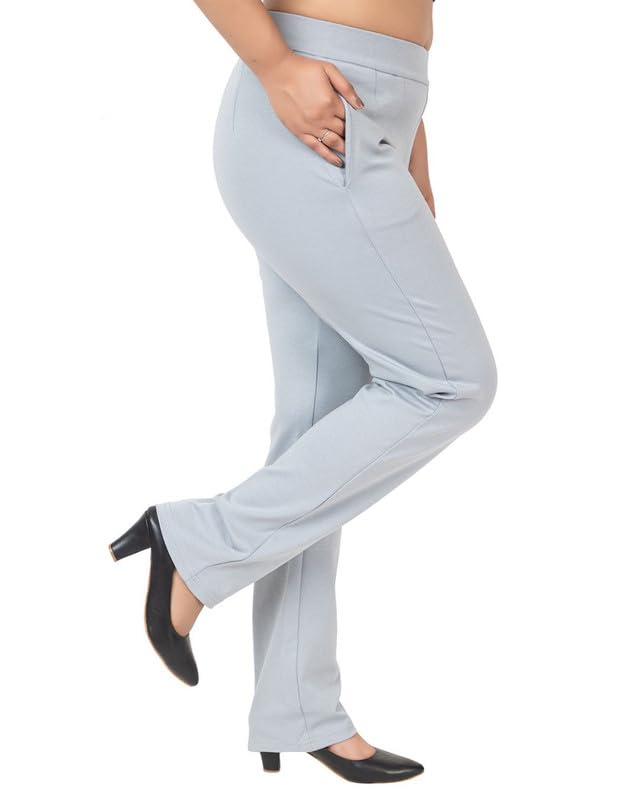 Image of Mlada Straight Fit Cigarette Pencil Pants Elastic Waist Band Mid High Waist Formal Office Trousers for Women, Pockets for Travel Stretch Cotton Knit Full Length Regular /Plus Size