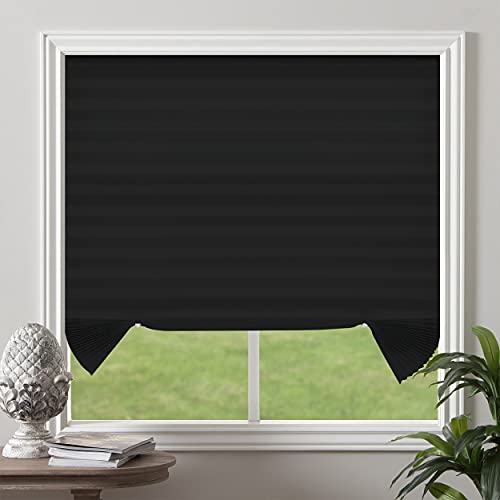 Biltek Cut-To-Size Light Filtering Pleated Fabric Shades, Cordless Fabric Window Privacy Shades - 48" W X 72" H, Black #TOP4