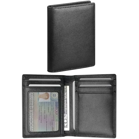 SIGFYER Bifold Slim Men Wallet Genuine Leather Thin, Fit 6-8 Cards, Several Cash (Fold Once), Small Vertical RFID Blocking Wallets for Men -Black Cover