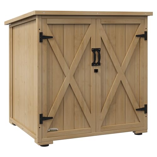 Outsunny Außenschrank mit verstellbarem Innenregal und geneigtem Dach, Gartenschrank aus Fichtenholz, 77,5 x 88 x 90 cm, Farbe Holz