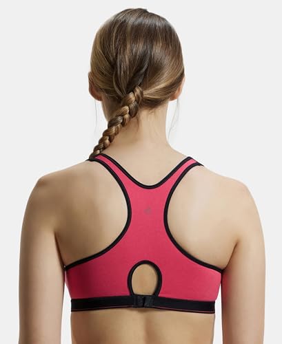 Image of Jockey 1378 Women Wirefree Padded Super Combed Cotton Elastane Stretch Full Coverage Racerback Active Bra with StayFresh and Moisture Move Treatment