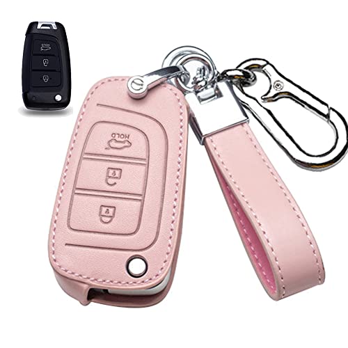 HIBEYO Funda para Llave de Coche Compatible con Hyundai, Piel de Vacuno, Plegable, para Hyundai Elantra, Santa Fe, Solaris i30, ix35, i40, Kona Genesis, Color Rosa B Cover