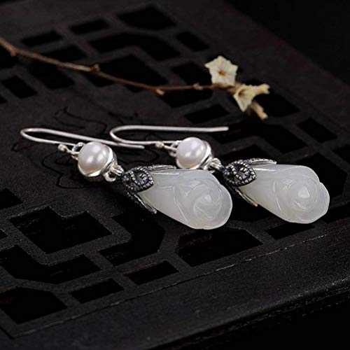 Boucles d'oreilles néphrite blanc anti-ternissement style chinois - 3