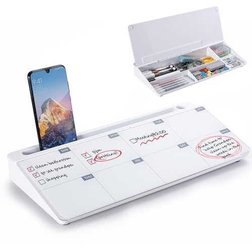Image of TSJ OFFICE Desktop Whiteboard Dry-Erase-Board - Computer Keyboard Stand White Board Surface Pad with Drawer, Desk Organizers with Accessories for Office, Home, School Supplies