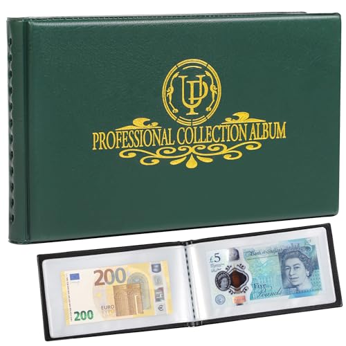 Álbum de 40 bolsillos para coleccionar billetes de banco, 20 hojas transparentes, soportes para billetes de dólar, suministros para colección de libros de almacenamiento de dinero mundial AN04GR