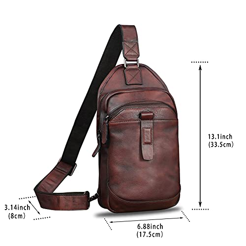 Genuine Leather Sling Bags Hiking Sling Backpacks Fanny Pack Vintage Handmade Crossbody Chest Daypack Anti-Theft Shoulder Bag (Coffee) #TOP4