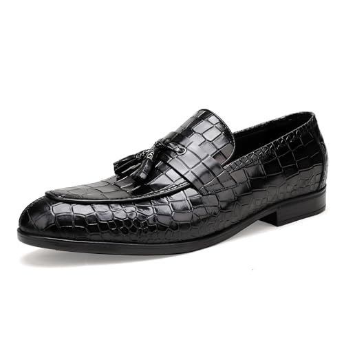 Image of Classic Leather Dress Shoes for Men, Premium Alligator Printed Bussiness Dress Slip on Loafer for Mens