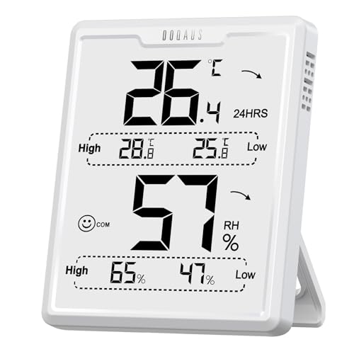 DOQAUS Digitales Thermometer Hygrometer Innen,Thermo-Hygrometer Feuchtigkeit Raumthermometer Luftfeuchtigkeitsmessgerät mit großem LCD-Display für Gewächshaus,Babyraum,Wohnzimmer,Büro (weiß)