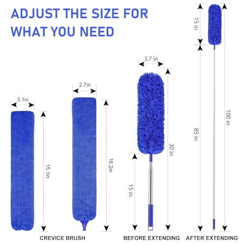 Image of SetSail Dusters for Cleaning 100-inch Extra-Long Gap Duster with Extension Pole Bendable Microfiber Head Washable Ceiling Fan Cleaner Duster Kit for High Ceilings, Blue