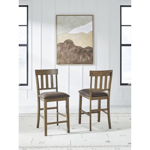 Image of Signature Design by Ashley Vallister Casual Faux Leather 26 inch Upholstered Counter Height Bar Stool, Set of 2, Dark Brown