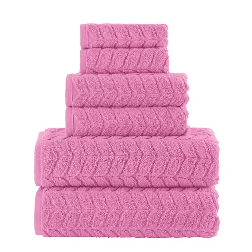 Image of Elegant Comfort Luxury 6-Piece 100% Turkish Cotton Jacquard Braided Textured Premium Hotel Quality Towel Set- Soft and Absorbent, Includes 2 Bath Towels, 2 Hand Towels and 2 Washcloths, Light Pink