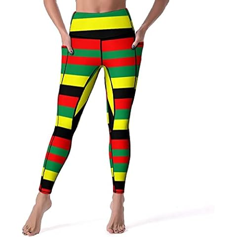 PIOKNGY Jamaica Rainbow Striped High Waist Yoga Pants for Women with Pockets, Tummy Control Running Sports Workout Yoga Leggings L Cover